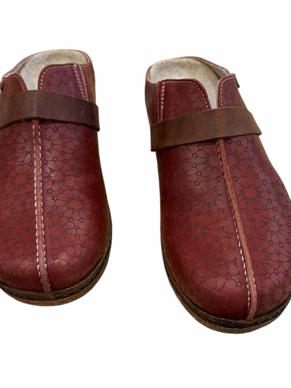 Pikolinos Granada Floral Embossed Leather Clogs Arcilla Red Sz 38 / 7.5-8 - Picture 3 of 12